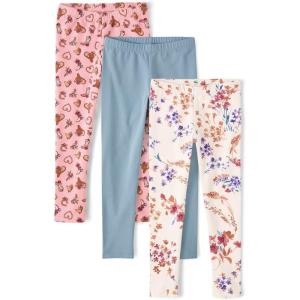 imageThe Childrens Place Girls Leggings MultipacksPink HeartsBlueFloral 3pack