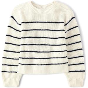 imageThe Childrens Place Girls Long Sleeve Crew Neck Pullover SweaterBunnys Tail Stripe