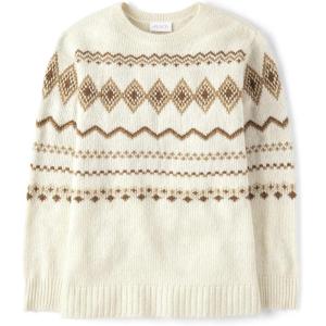 imageThe Childrens Place Girls Long Sleeve Crew Neck Pullover SweaterCinnamon Fairisle