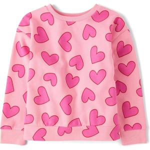 imageThe Childrens Place Girls Long Sleeve Crew Neck Pullover SweaterPink Hearts