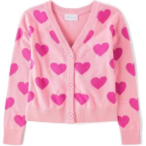 imageThe Childrens Place Girls Long Sleeve Knit Button Front CardiganPink Valentine Hearts