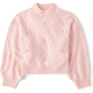 imageThe Childrens Place Girls Long Sleeve Pullover Cable Knit SweaterFading Rose Pearl