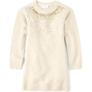 imageThe Childrens Place Girls Long Sleeve Sweater DressBeaded White Daisy