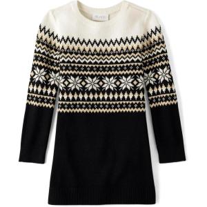 imageThe Childrens Place Girls Long Sleeve Sweater DressBlack Farisle