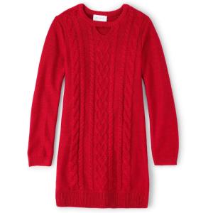 imageThe Childrens Place Girls Long Sleeve Sweater DressCable Knit Red