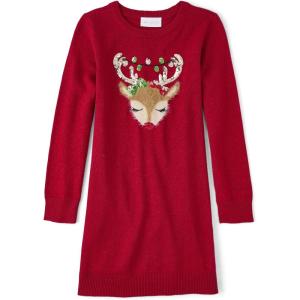 imageThe Childrens Place Girls Long Sleeve Sweater DressChristmas Reindeer