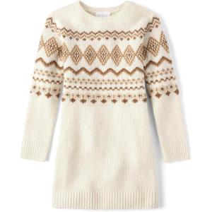 imageThe Childrens Place Girls Long Sleeve Sweater DressCream Fairisle