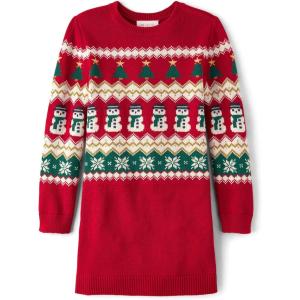 imageThe Childrens Place Girls Long Sleeve Sweater DressRed Fairisle