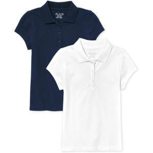 imageThe Childrens Place Girls Short Sleeve Pique Polo 2 PackTidalWhite