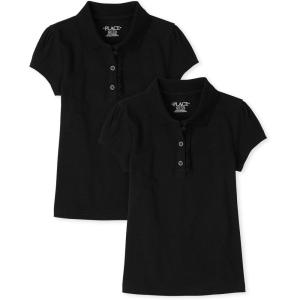 imageThe Childrens Place Girls Short Sleeve Ruffle Pique Polo 2 PackBlack