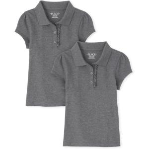 imageThe Childrens Place Girls Short Sleeve Ruffle Pique Polo 2 PackDark Heather Gray