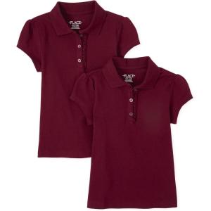 imageThe Childrens Place Girls Short Sleeve Ruffle Pique Polo 2 PackRubine