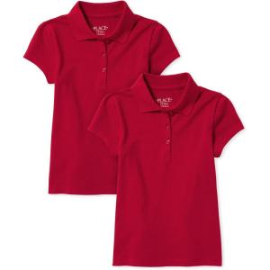 imageThe Childrens Place Girls Short Sleeve Ruffle Pique Polo 2 PackRuby