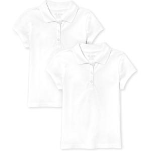 imageThe Childrens Place Girls Short Sleeve Ruffle Pique Polo 2 PackWhite