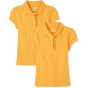 imageThe Childrens Place Girls Short Sleeve Ruffle Pique Polo 2 PackYellow Pencil