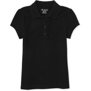 imageThe Childrens Place Girls Short Sleeve Ruffle Pique PoloBlack