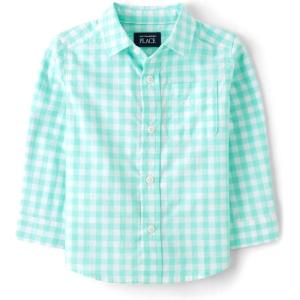imageThe Childrens Place Big Boys Long Sleeve Poplin Button Down ShirtAqua Gingham