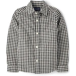 imageThe Childrens Place Big Boys Long Sleeve Poplin Button Down ShirtBlack Plaid