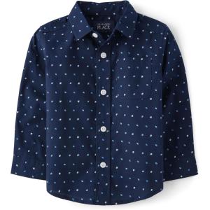 imageThe Childrens Place Big Boys Long Sleeve Poplin Button Down ShirtNavy Geo