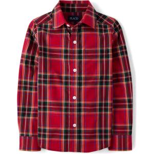 imageThe Childrens Place Big Boys Long Sleeve Poplin Button Down ShirtRed Birch Plaid
