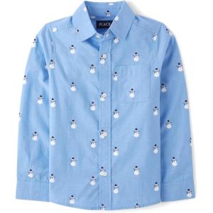 imageThe Childrens Place Big Boys Long Sleeve Poplin Button Down ShirtSnowmen