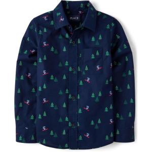 imageThe Childrens Place Big Boys Long Sleeve Poplin Button Down ShirtTidal Trees