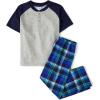 imageThe Childrens Place boys 100 Cotton Short Sleeve Top and Pants 2 Piece Pajama SetTidal Plaid
