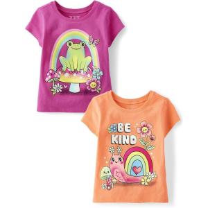 imageThe Childrens Place BabyGirls and Toddler Assorted Everyday Short Sleeve Graphic TShirtsmultipacksBe KindFrog Mushroom