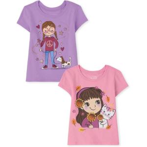 imageThe Childrens Place BabyGirls and Toddler Assorted Everyday Short Sleeve Graphic TShirtsmultipacksGirl DogGirl Cat