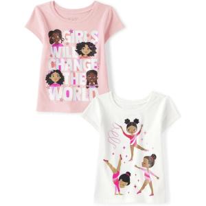 imageThe Childrens Place BabyGirls and Toddler Assorted Everyday Short Sleeve Graphic TShirtsmultipacksGirls ChangeGymnasts