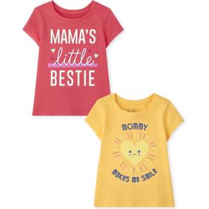 imageThe Childrens Place BabyGirls and Toddler Assorted Everyday Short Sleeve Graphic TShirtsmultipacksMamas Little BestieMommy Smile
