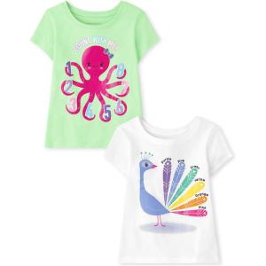 imageThe Childrens Place BabyGirls and Toddler Assorted Everyday Short Sleeve Graphic TShirtsmultipacksPeacock ColorsCount With Me