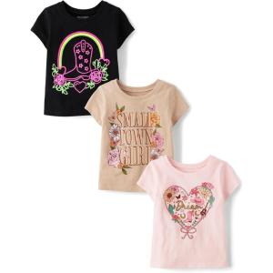 imageThe Childrens Place BabyGirls and Toddler UnicornsButterfliesTrends Short Sleeve Graphic TShirts3 PackBootSmall Town GirlWestern Heart