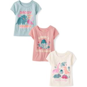 imageThe Childrens Place BabyGirls and Toddler UnicornsButterfliesTrends Short Sleeve Graphic TShirts3 PackDinoFamilyDaddy