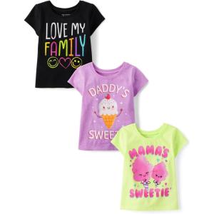 imageThe Childrens Place BabyGirls and Toddler UnicornsButterfliesTrends Short Sleeve Graphic TShirts3 PackLove FamilyDaddysMamas Sweetie