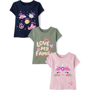imageThe Childrens Place BabyGirls and Toddler UnicornsButterfliesTrends Short Sleeve Graphic TShirts3 PackLove FamilyLovedCat Unicorn