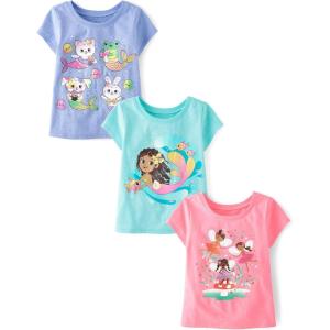 imageThe Childrens Place BabyGirls and Toddler UnicornsButterfliesTrends Short Sleeve Graphic TShirts3 PackMermaidsFairiesAnimal
