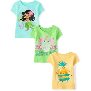 imageThe Childrens Place BabyGirls and Toddler UnicornsButterfliesTrends Short Sleeve Graphic TShirts3 PackPineappleHula GirlFlamingo