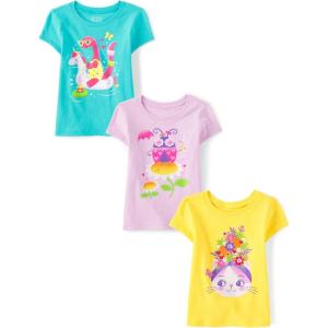 imageThe Childrens Place BabyGirls and Toddler UnicornsButterfliesTrends Short Sleeve Graphic TShirts3 PackPool DinoLadybugCat Flowers