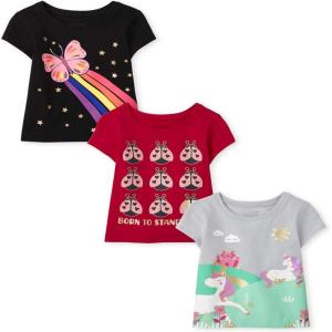 imageThe Childrens Place BabyGirls and Toddler UnicornsButterfliesTrends Short Sleeve Graphic TShirts3 PackStandoutButterflyUnicorns