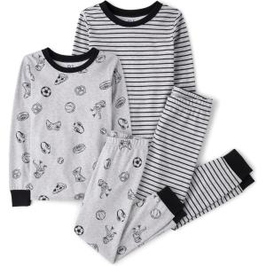 imageThe Childrens Place boys 100 Cotton Long Sleeve Top and Pants 2 Piece Pajama SetStripesSports 2pack