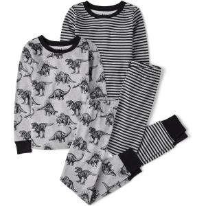 imageThe Childrens Place boys 100 Cotton Long Sleeve Top and Pants2 Piece Pajama SetDino Stripe 2pack