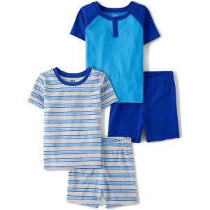 imageThe Childrens Place boys 100 Cotton Short Sleeve Top and Shorts 2 Piece Pajama SetRenew Blue 2pack