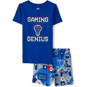 imageThe Childrens Place boys Short Sleeve Top and Shorts Snug Fit 100 Cotton 4 Piece Pajama SetGaming Genius Glow