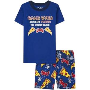 imageThe Childrens Place boys Short Sleeve Top and Shorts Snug Fit 100 Cotton 4 Piece Pajama SetGlow Pizza