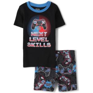 imageThe Childrens Place boys Short Sleeve Top and Shorts Snug Fit 100 Cotton 4 Piece Pajama SetNext Level Skills
