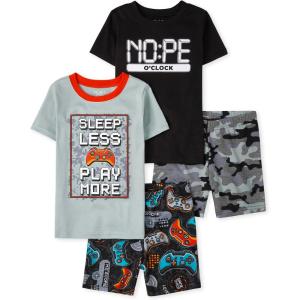imageThe Childrens Place boys Short Sleeve Top and Shorts Snug Fit 100 Cotton 4 Piece Pajama SetPlay More Gamer 2pack