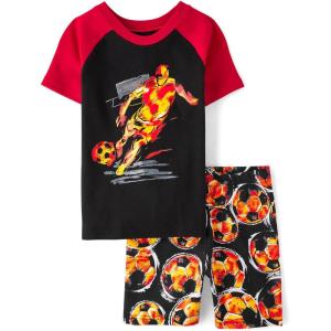 imageThe Childrens Place boys Short Sleeve Top and Shorts Snug Fit 100 Cotton 4 Piece Pajama SetSoccer Player