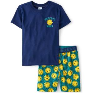 imageThe Childrens Place boys Short Sleeve Top and Shorts2 Piece Pajama SetHappy Face Vibes