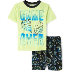 imageThe Childrens Place boys Sleeve Top and Shorts2 Piece Pajama SetGame Over